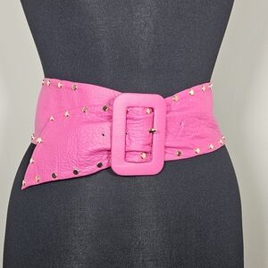 Vintage Caché Wide Studded Leather Belt Pink And Gold S